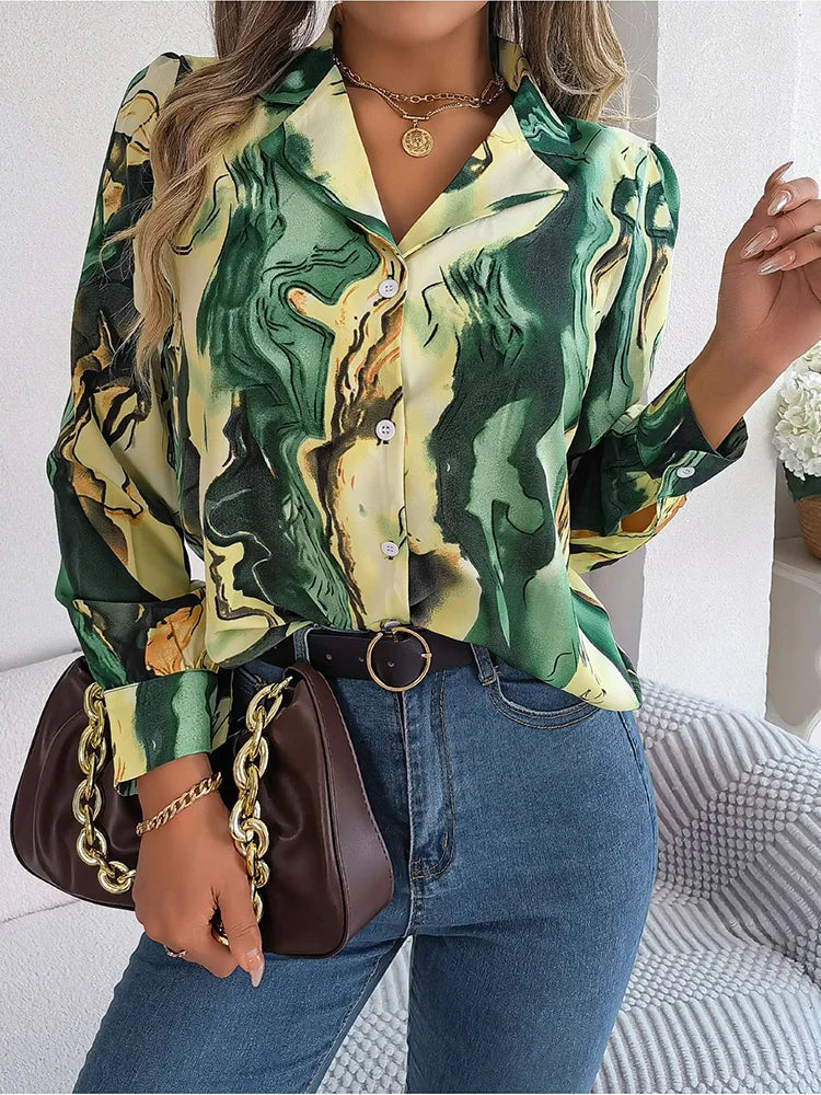 Women's Shirt Marble Design Casual Cotton