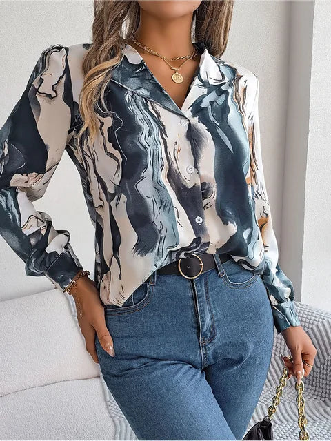 Women's Shirt Marble Design Casual Cotton