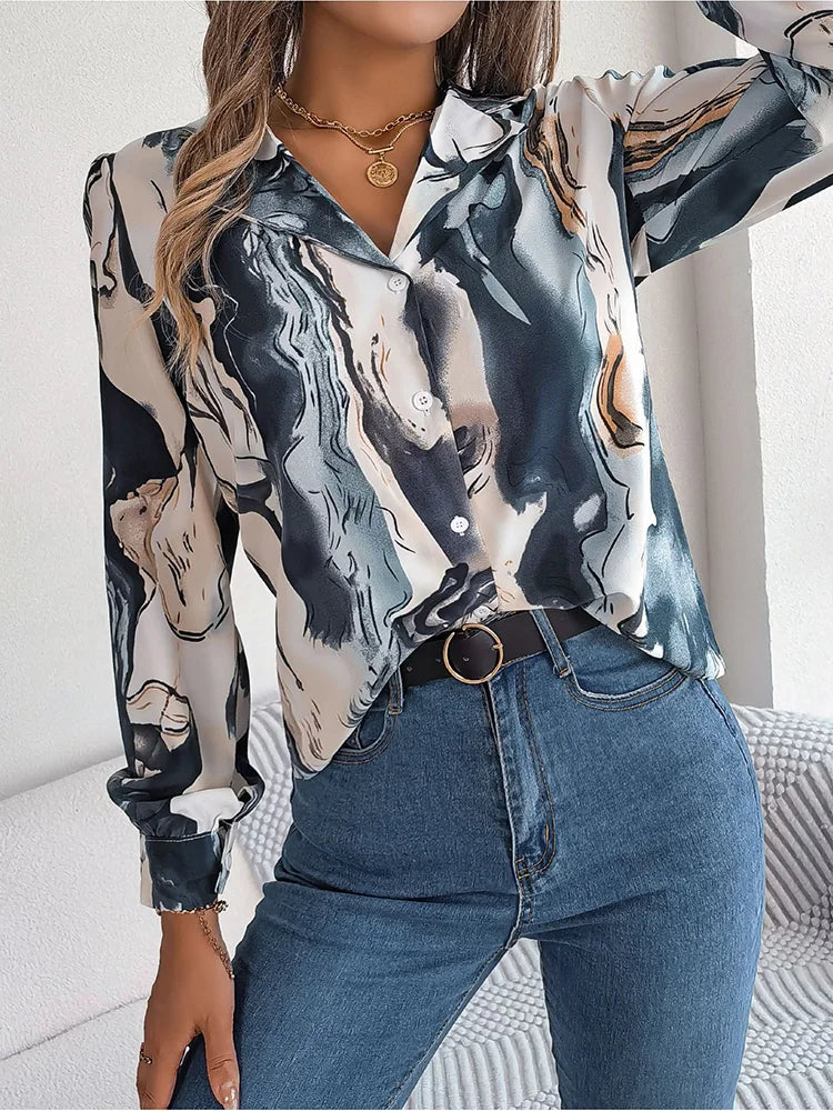 Women's Shirt Marble Design Casual Cotton