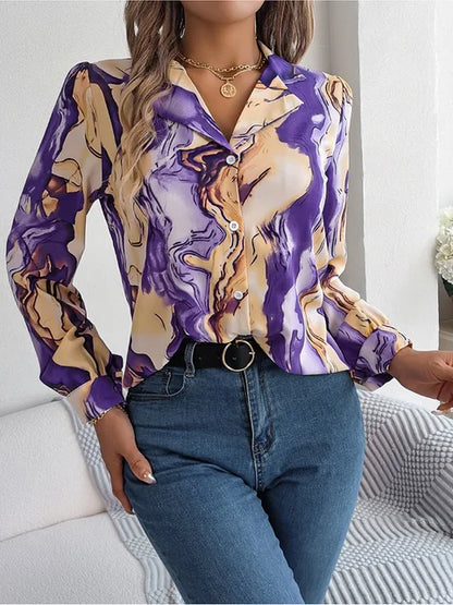 Women's Shirt Marble Design Casual Cotton