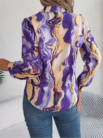 Women's Shirt Marble Design Casual Cotton