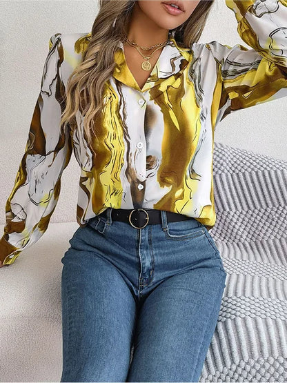 Women's Shirt Marble Design Casual Cotton