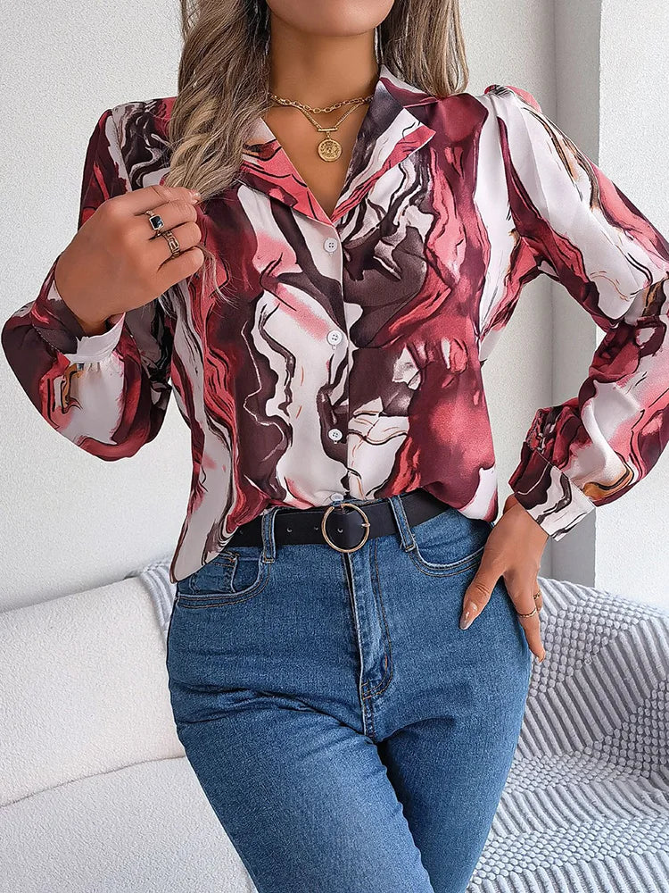 Women's Shirt Marble Design Casual Cotton