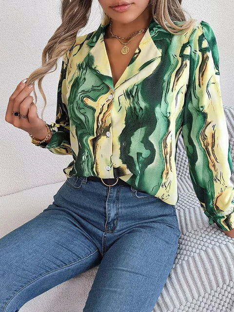 Women's Shirt Marble Design Casual Cotton