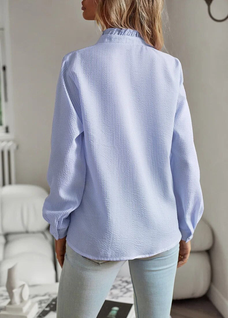 Women's Shirt Ruffle Long Sleeve Elegant Soft Fabric