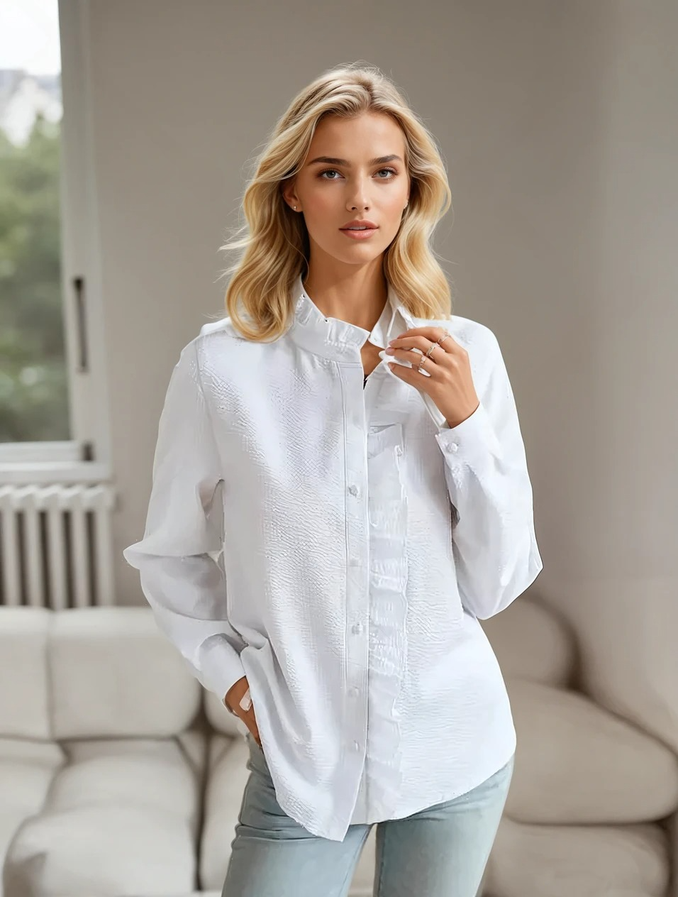 Women's Shirt Ruffle Long Sleeve Elegant Soft Fabric