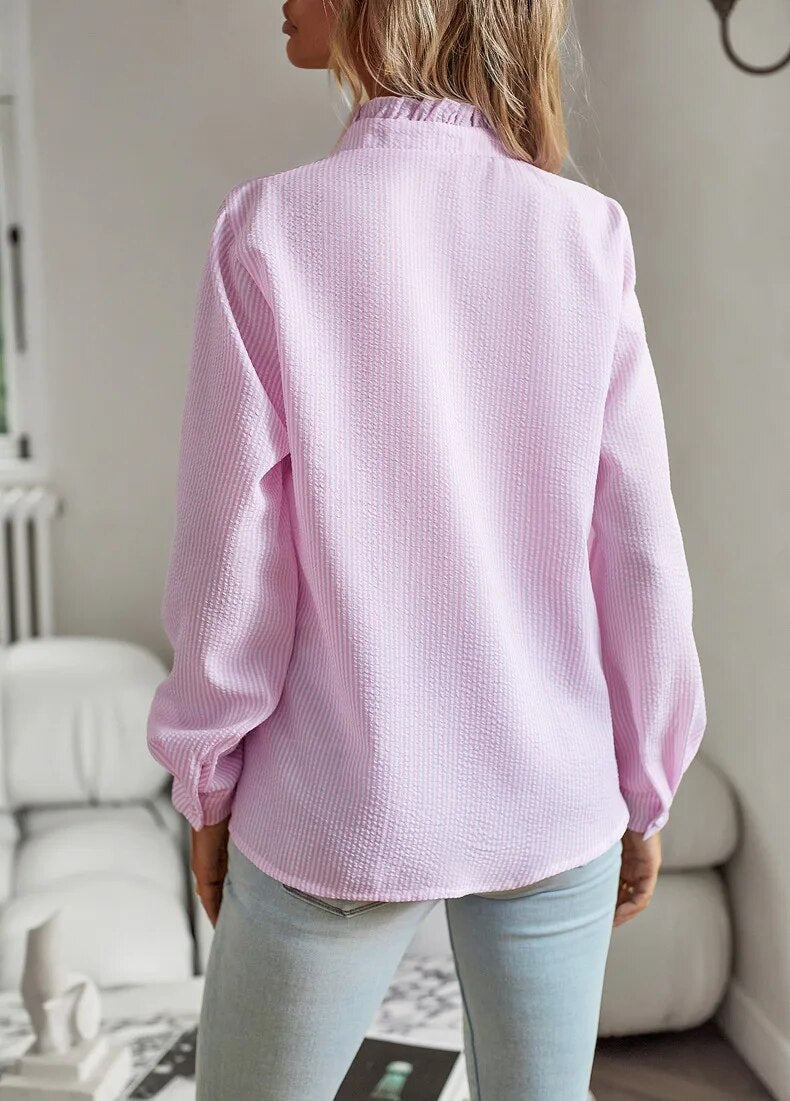 Women's Shirt Ruffle Long Sleeve Elegant Soft Fabric