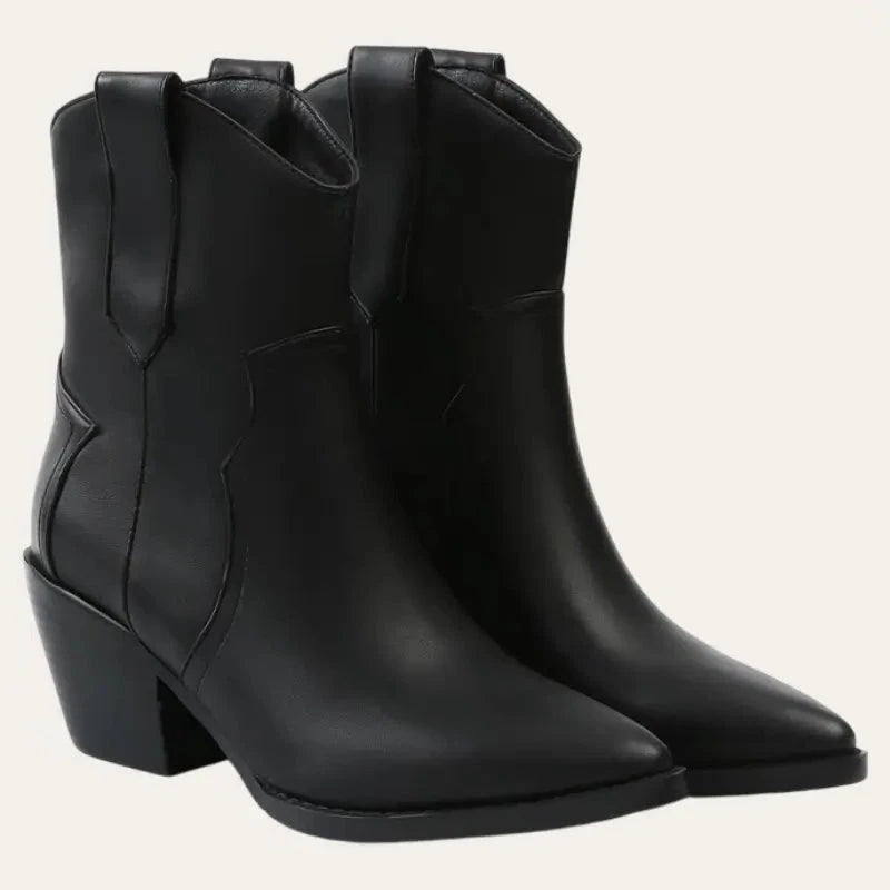 Women's Short Cowboy Boots Modern Western Style Imitation Leather
