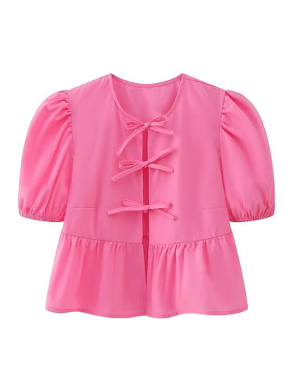 Women's Short Puff Sleeve Top with Spaghetti Straps
