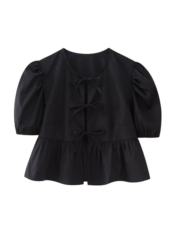 Women's Short Puff Sleeve Top with Spaghetti Straps