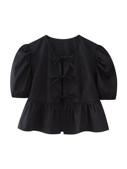 Women's Short Puff Sleeve Top with Spaghetti Straps