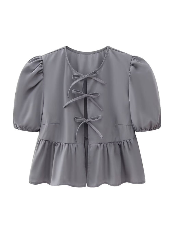 Women's Short Puff Sleeve Top with Spaghetti Straps
