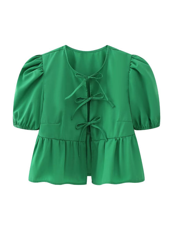 Women's Short Puff Sleeve Top with Spaghetti Straps