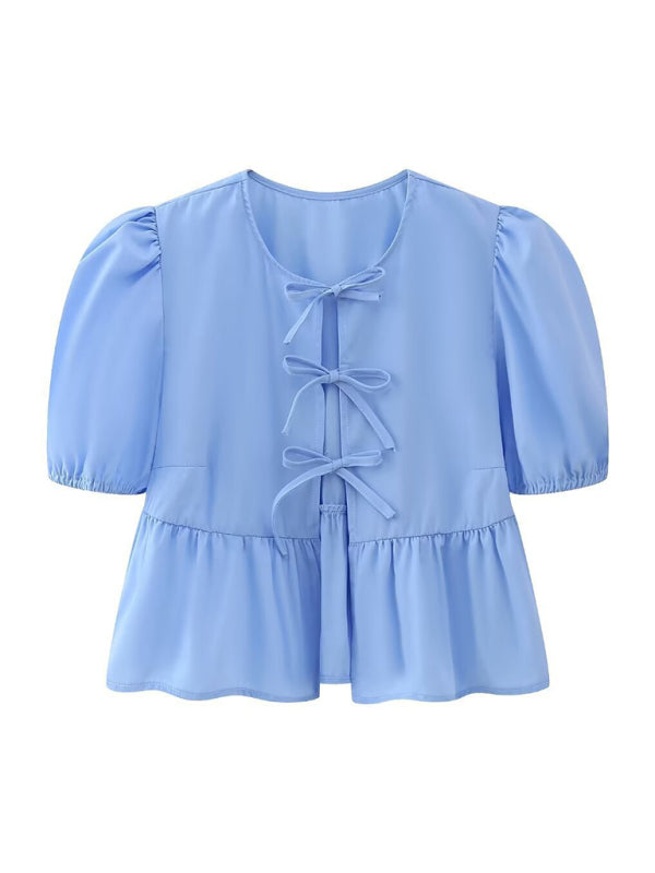 Women's Short Puff Sleeve Top with Spaghetti Straps