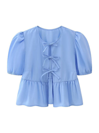 Women's Short Puff Sleeve Top with Spaghetti Straps