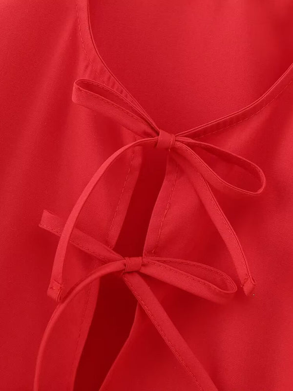 Women's Short Puff Sleeve Top with Spaghetti Straps