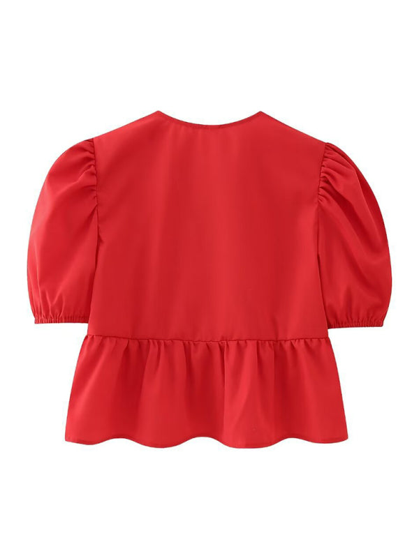 Women's Short Puff Sleeve Top with Spaghetti Straps