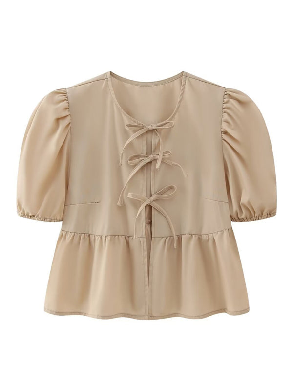 Women's Short Puff Sleeve Top with Spaghetti Straps