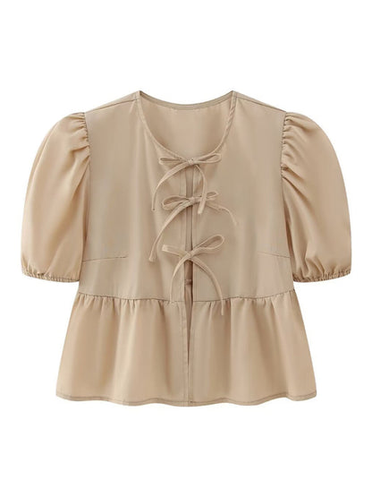 Women's Short Puff Sleeve Top with Spaghetti Straps
