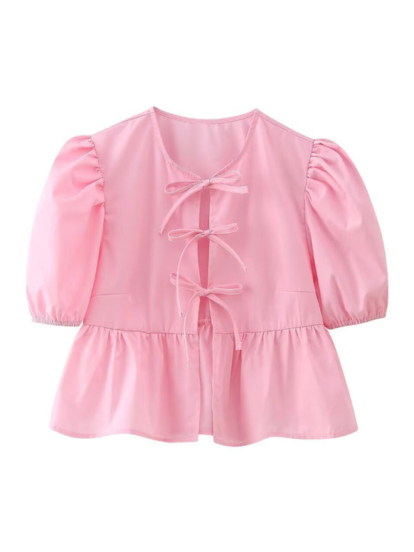 Women's Short Puff Sleeve Top with Spaghetti Straps