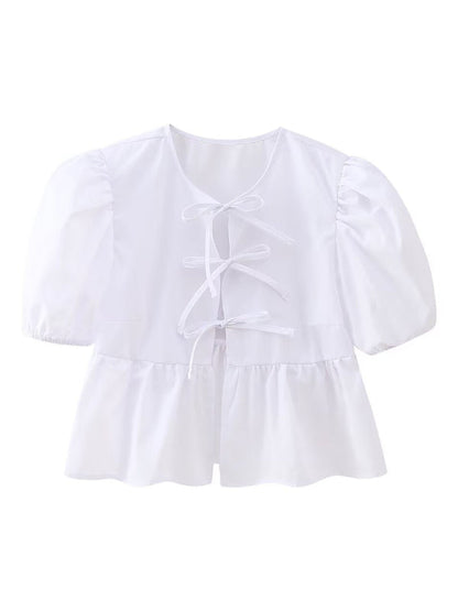 Women's Short Puff Sleeve Top with Spaghetti Straps