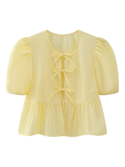 Women's Short Puff Sleeve Top with Spaghetti Straps