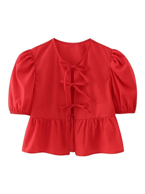 Women's Short Puff Sleeve Top with Spaghetti Straps
