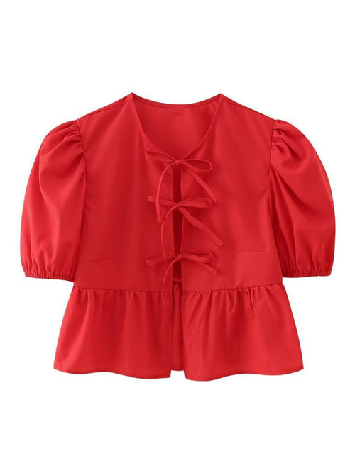 Women's Short Puff Sleeve Top with Spaghetti Straps
