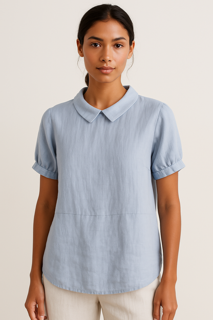 Women's Short-Sleeved Blouse with Bubble Collars