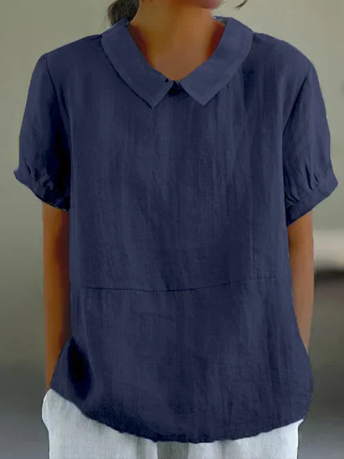 Women's Short-Sleeved Blouse with Bubble Collars