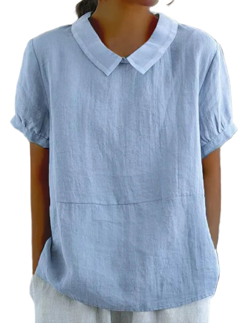 Women's Short-Sleeved Blouse with Bubble Collars