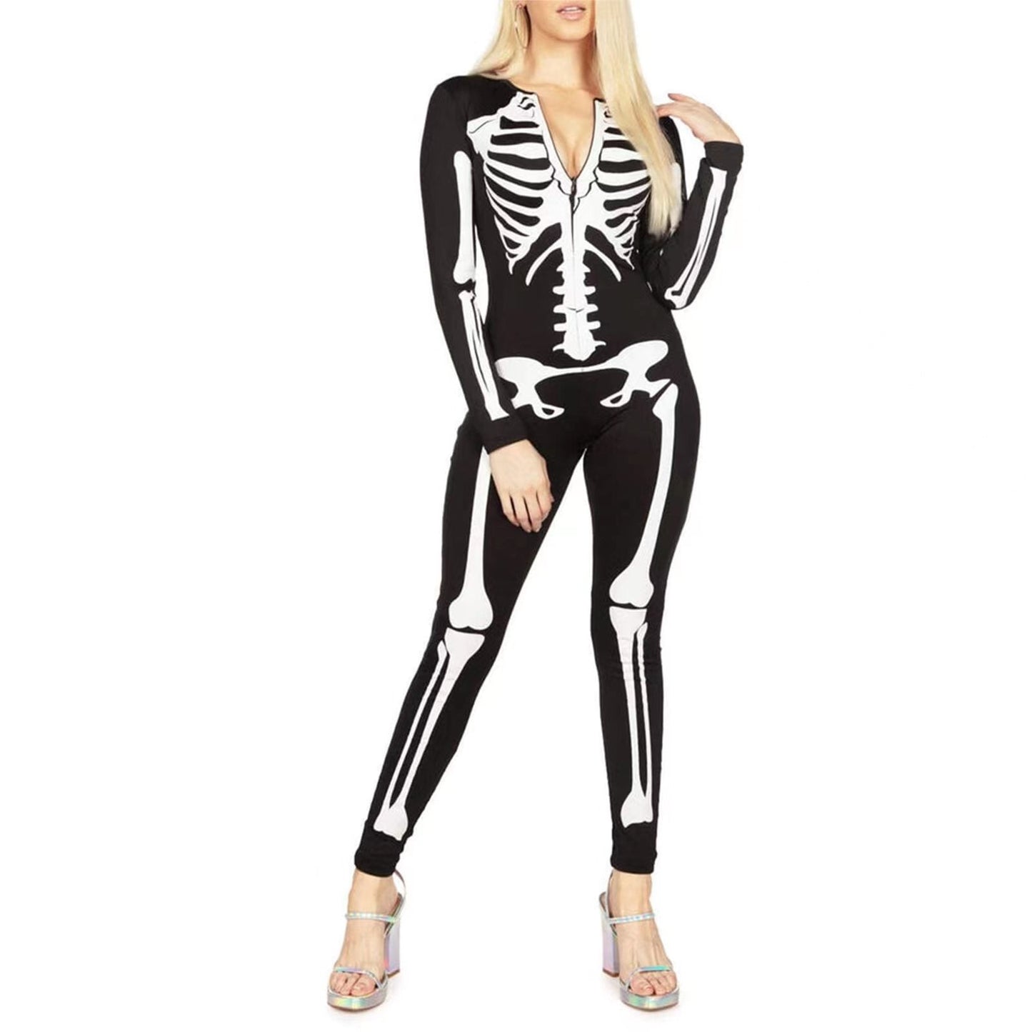 Women's Skeleton Costume With Creepy Print
