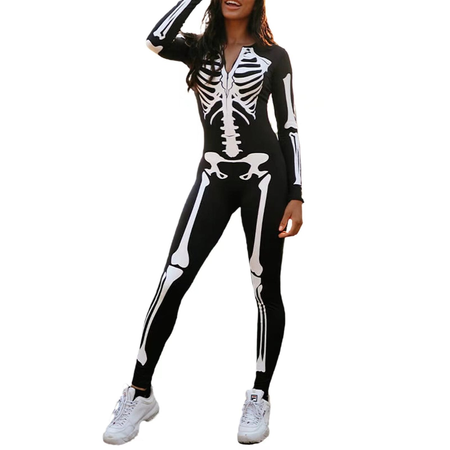 Women's Skeleton Costume With Creepy Print