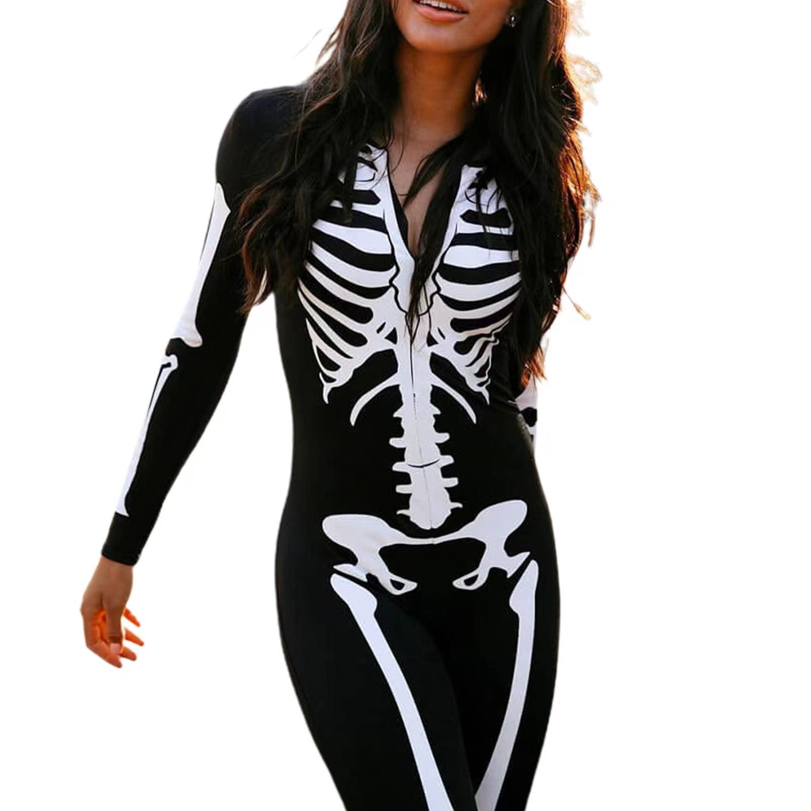 Women's Skeleton Costume With Creepy Print