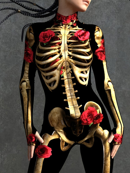 Women's Skeleton Print Jumpsuit for Halloween