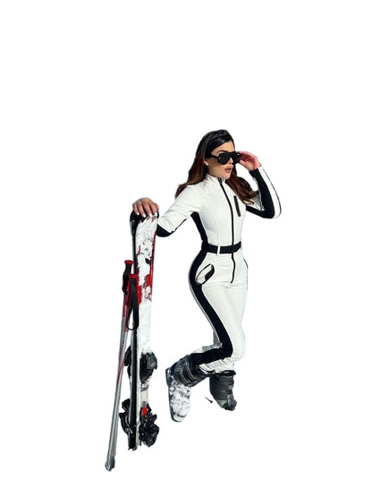 Women's Ski Outfit Fashionable With Flattering Waist Belt