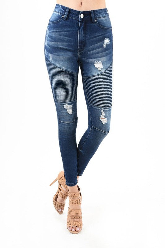 Women's Skinny Jeans High Waist Moto Denim