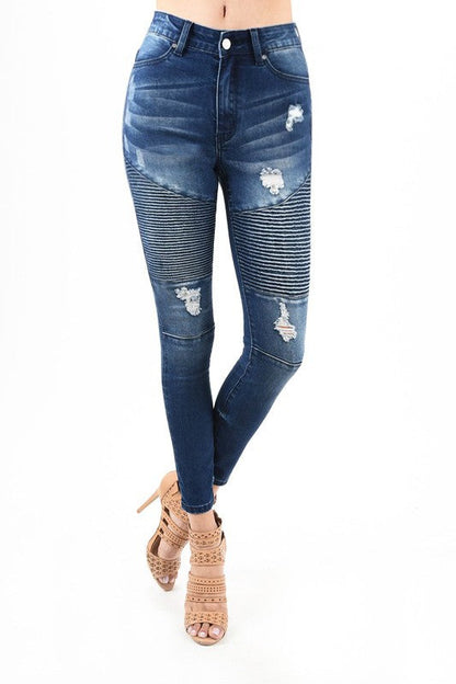 Women's Skinny Jeans High Waist Moto Denim