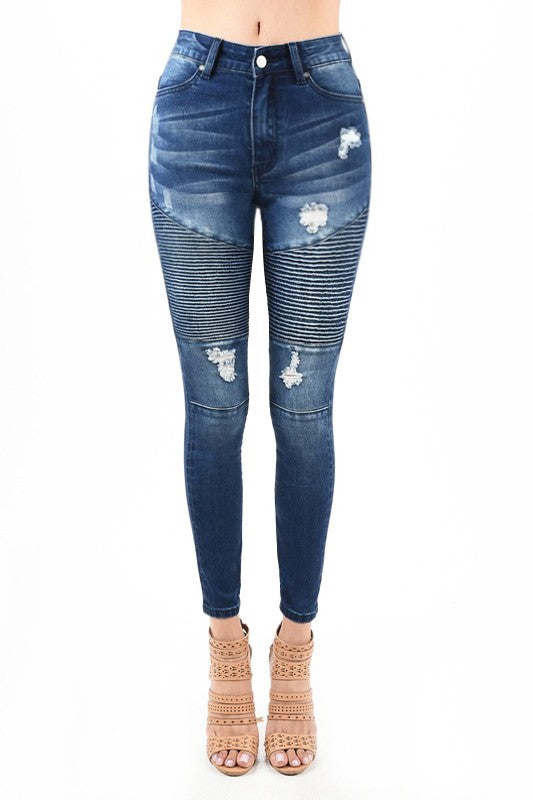Women's Skinny Jeans High Waist Moto Denim