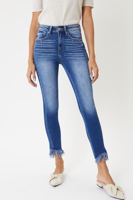 Women's Skinny Jeans High Waist with Hem Detail