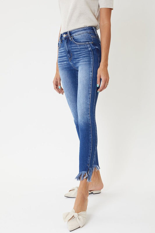 Women's Skinny Jeans High Waist with Hem Detail