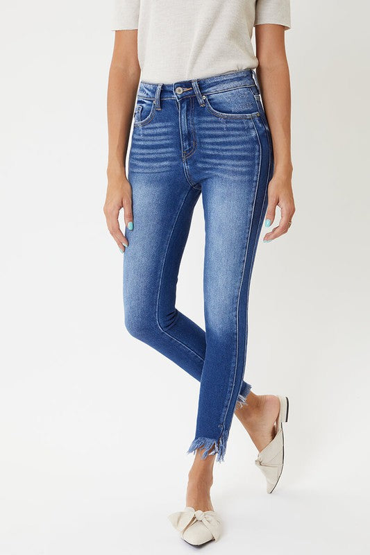 Women's Skinny Jeans High Waist with Hem Detail