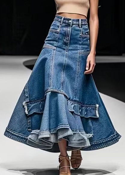 Women's Skirt Knee-length High Waist A-Line Denim with Patchwork Design