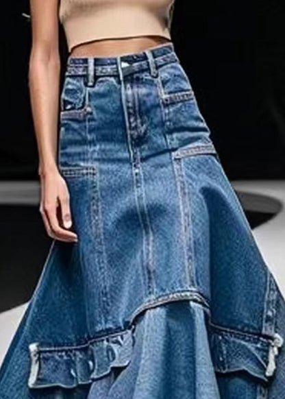 Women's Skirt Knee-length High Waist A-Line Denim with Patchwork Design