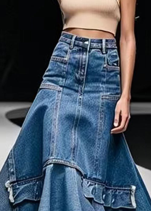 Women's Skirt Knee-length High Waist A-Line Denim with Patchwork Design