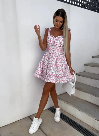 Women's Sleeveless Floral Print Cotton Dress for Summer