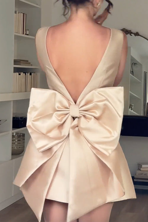 Women's Sleeveless Mini Party Dress with Bow Button