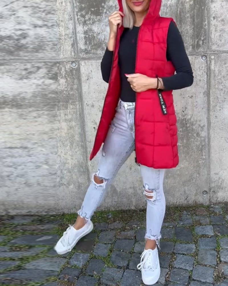 Women's Sleeveless Puffer Jacket with hood
