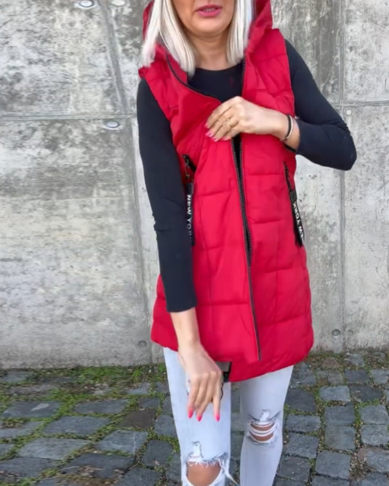Women's Sleeveless Puffer Jacket with hood
