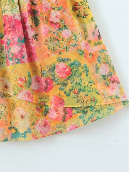Women's Sling Dress With Colour Block and Floral Print